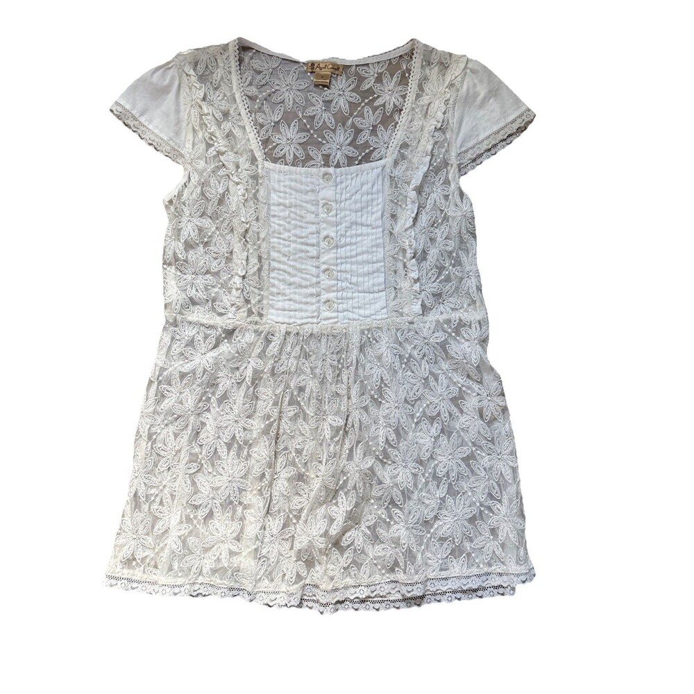 NWOT VTG April Cornell Y2K Cap Sleeve Floral Embroidered Lace Top Sz S